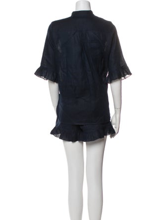 Sleeper Linen Ruffle Embellishment Short Set