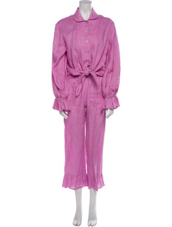 Sleeper Linen Ruffle Embellishment Pant Set