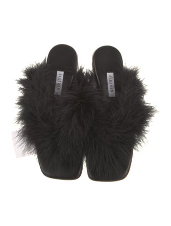 Sleeper Leather Feather Trim Mules
