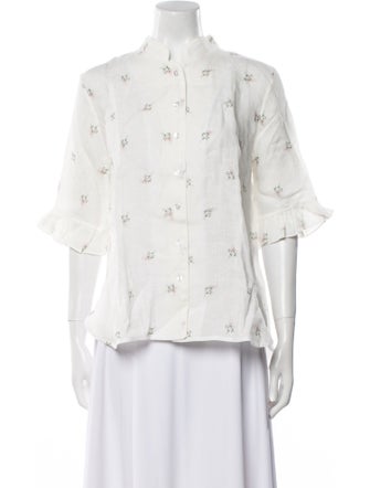 Sleeper Linen Printed Button-Up Top