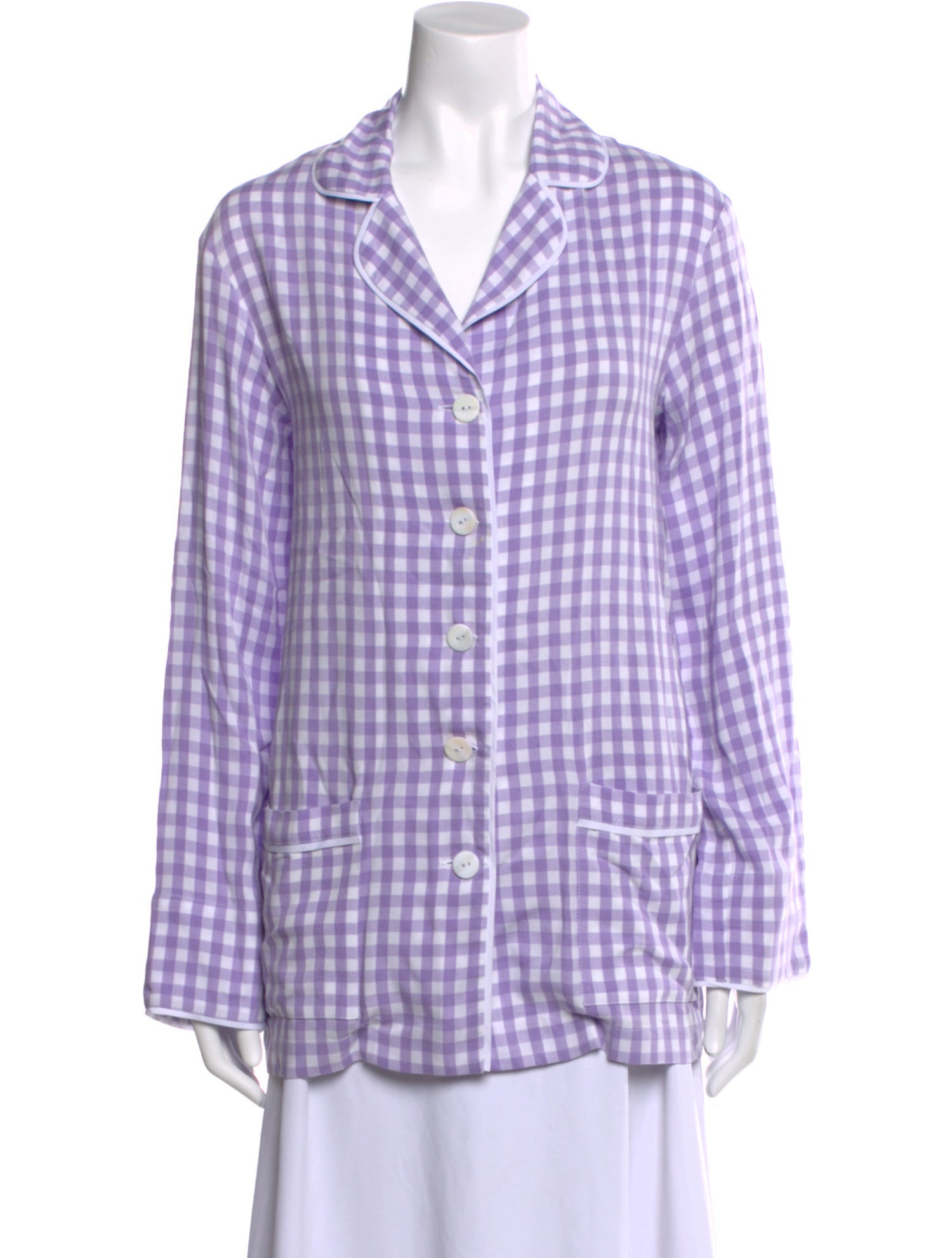 Sleeper Plaid Print Long Sleeve Button-Up Top