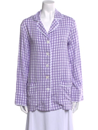 Sleeper Plaid Print Long Sleeve Button-Up Top
