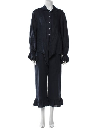 Sleeper Linen Ruffle Embellishment Pant Set