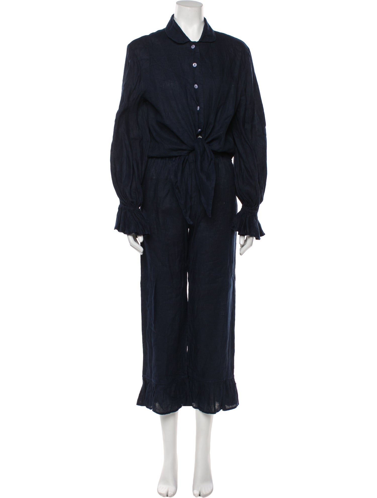 Sleeper Linen Ruffle Embellishment Pant Set