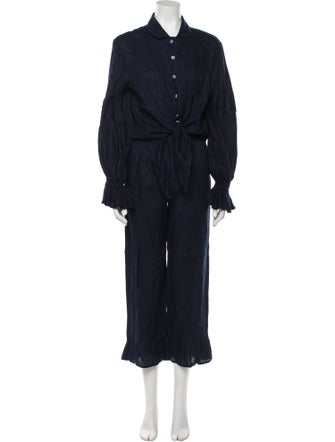 Sleeper Linen Ruffle Embellishment Pant Set