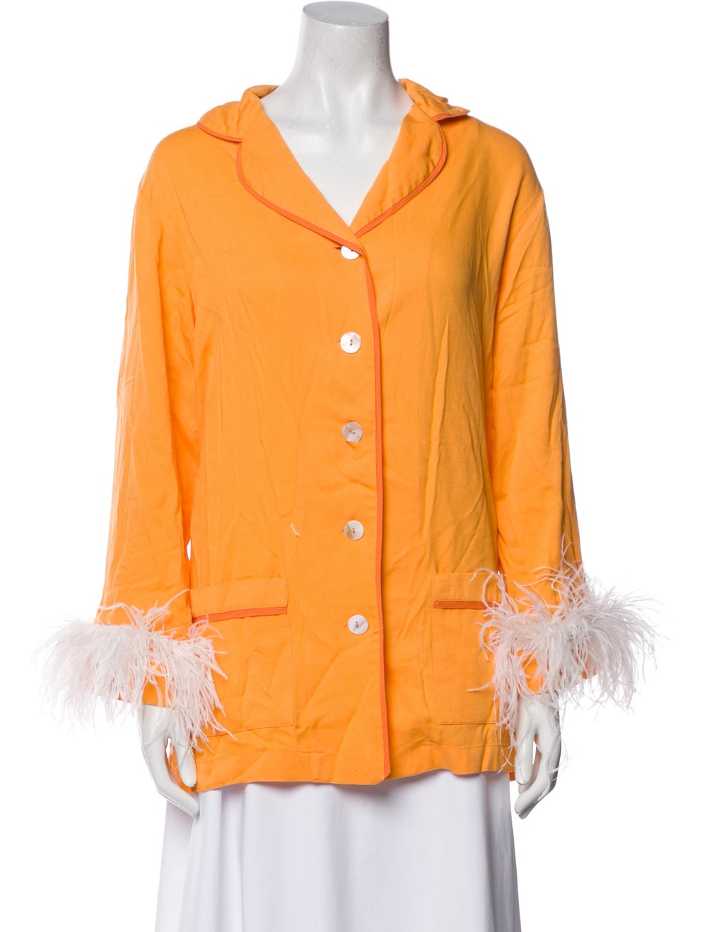 Sleeper Button-Up Top Orange Feather Trim Long Sl… - image 1