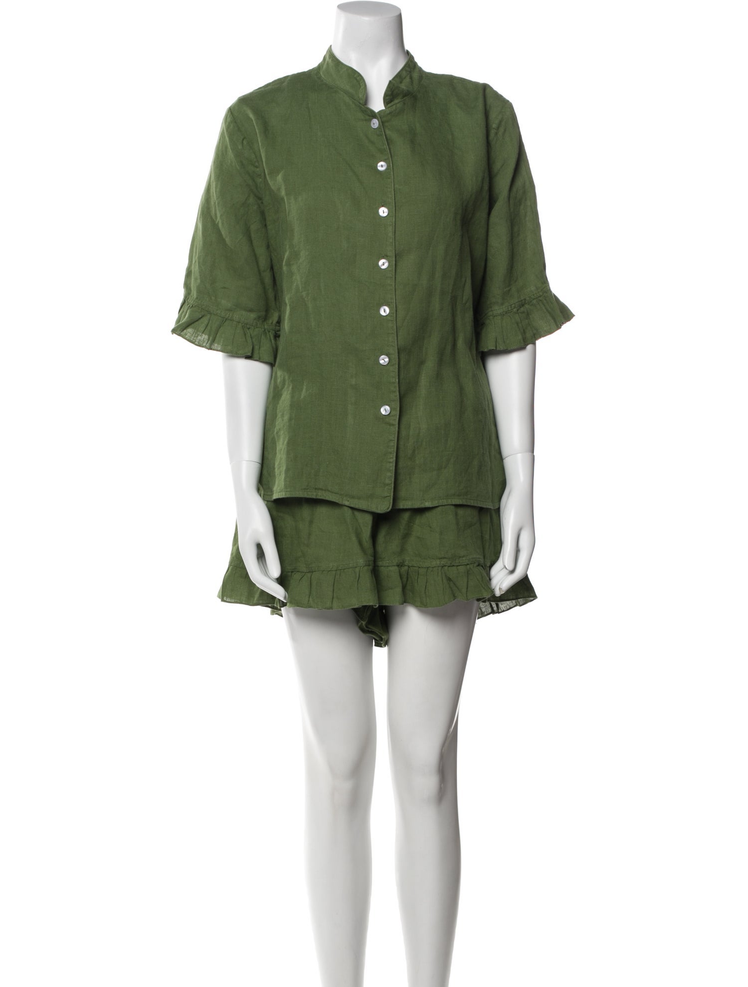 Sleeper Linen Ruffle Embellishment Short Set