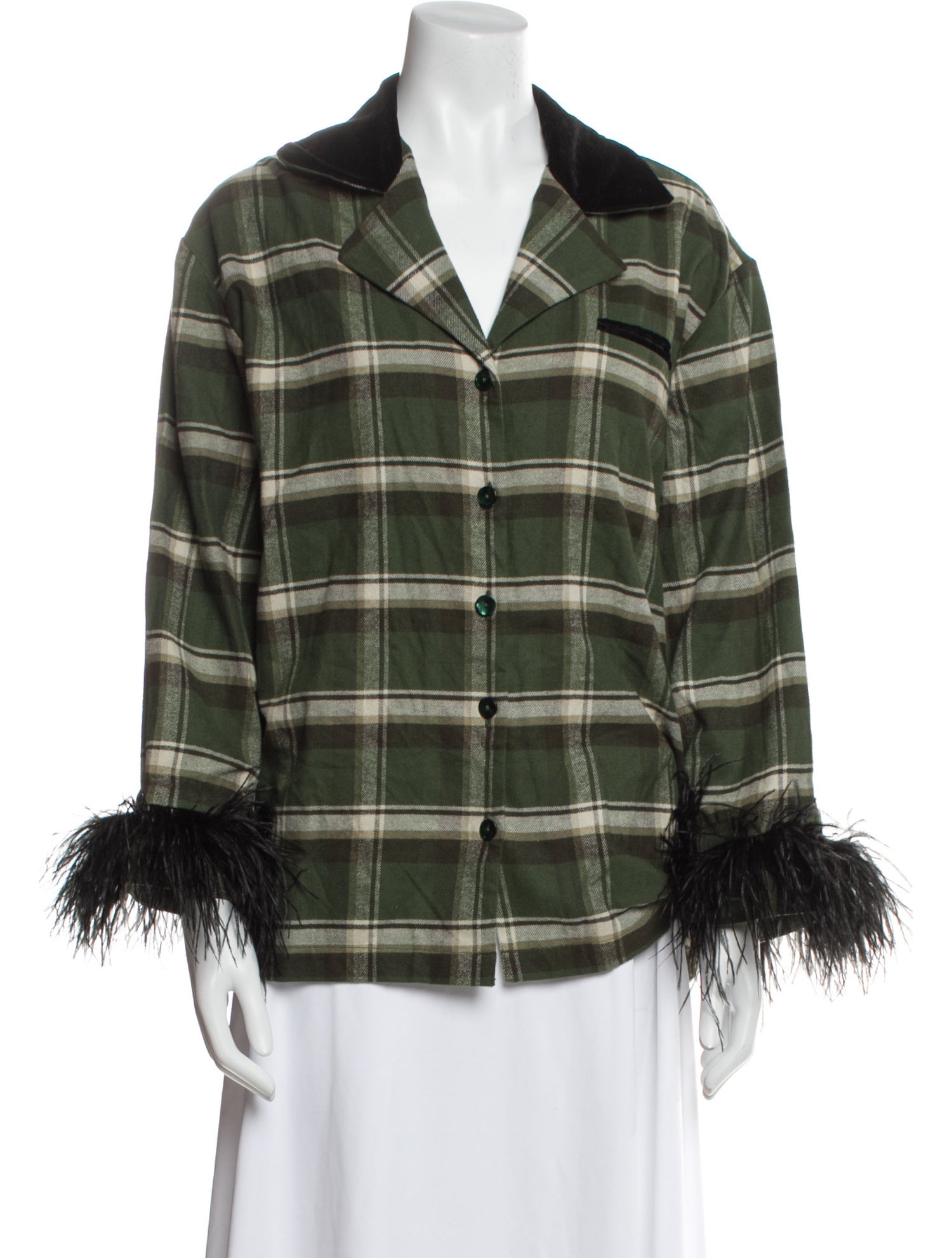 Sleeper Plaid Print Long Sleeve Button-Up Top w/ Tags