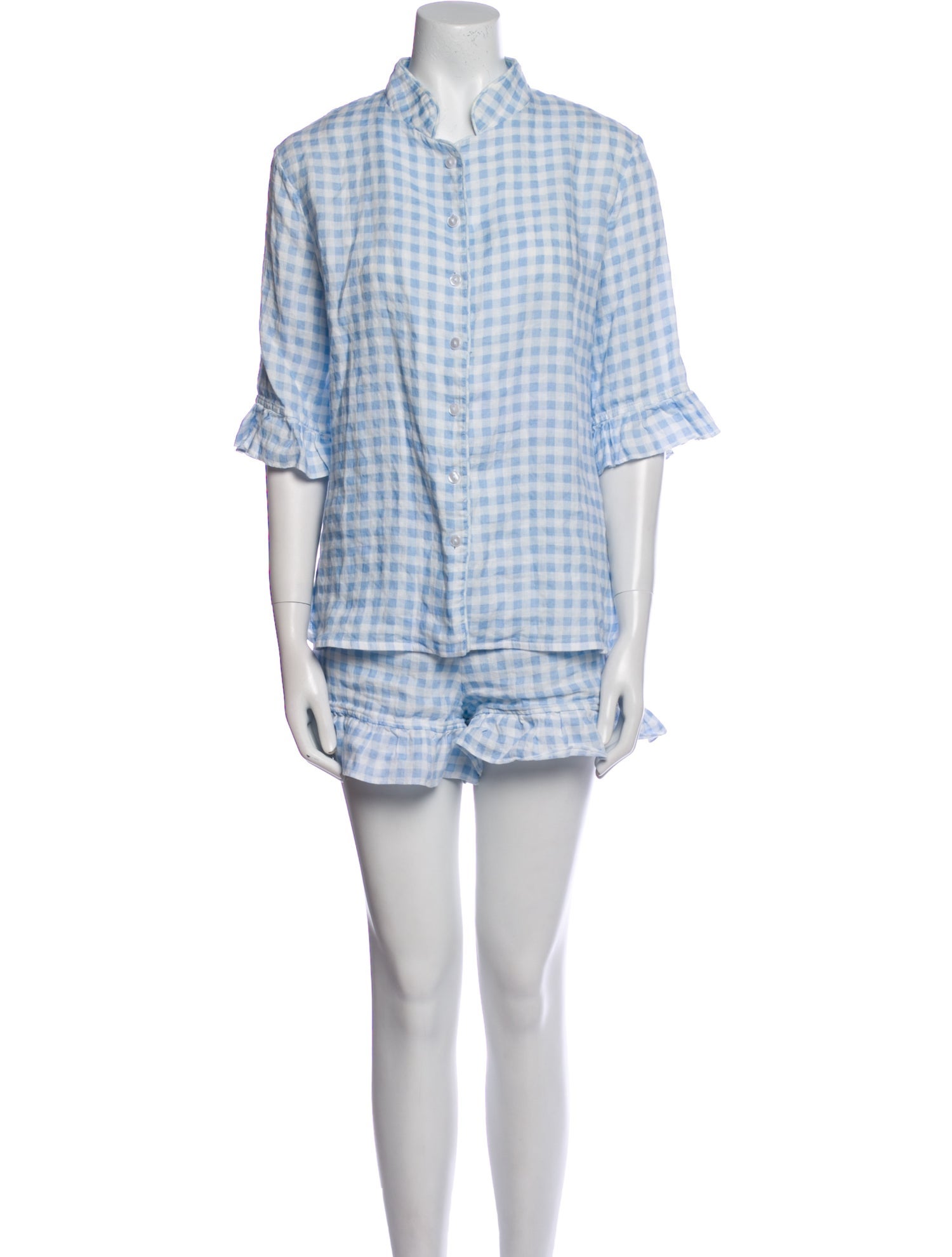 Sleeper Linen Plaid Print Short Set