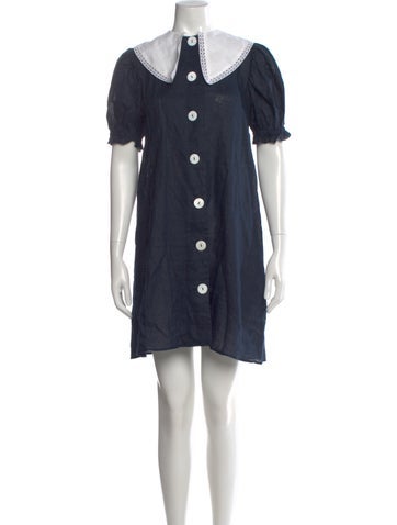 Pre-owned Sleeper Linen Mini Dress In Blue