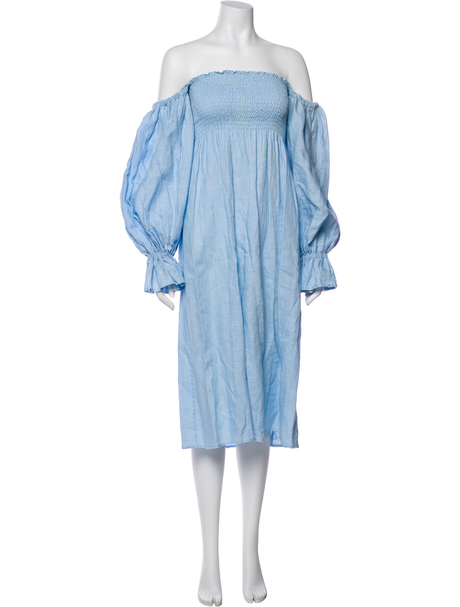 Sleeper Linen Midi Length Dress - Blue Dresses, Clothing - WSLPR34028