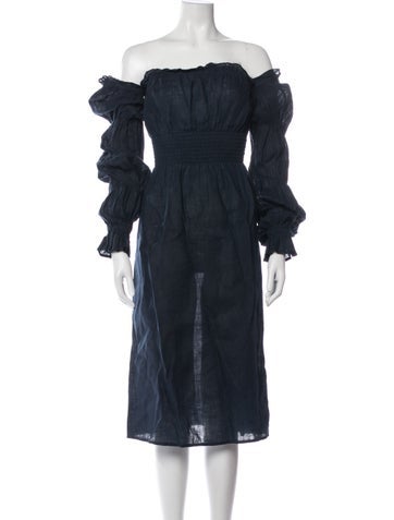 Pre-owned Sleeper Linen Midi Length Dress In Blue