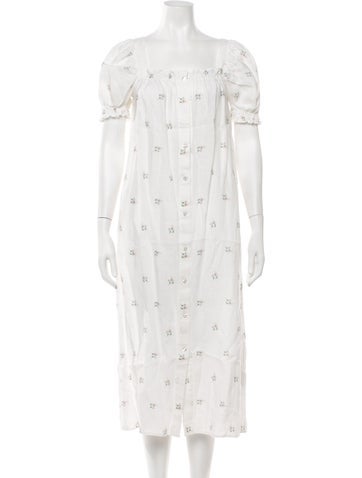 Pre-owned Sleeper Linen Midi Length Dress In Neutrals