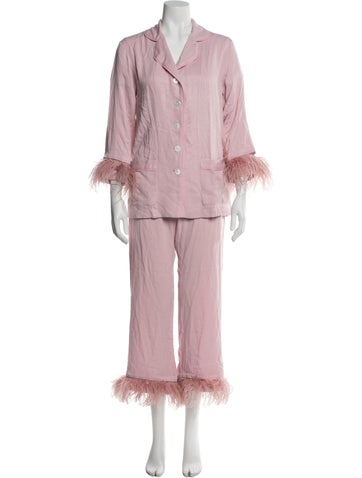 Pre-owned Sleeper Feather Trim Pant Set In Pink