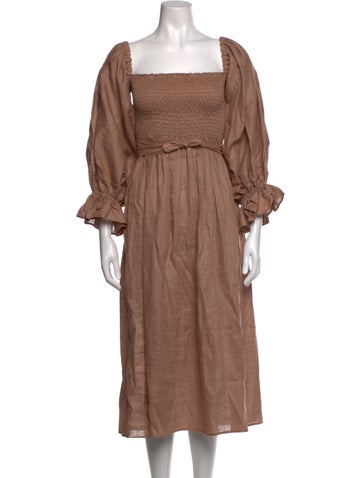 Pre-owned Sleeper Linen Midi Length Dress In Neutrals