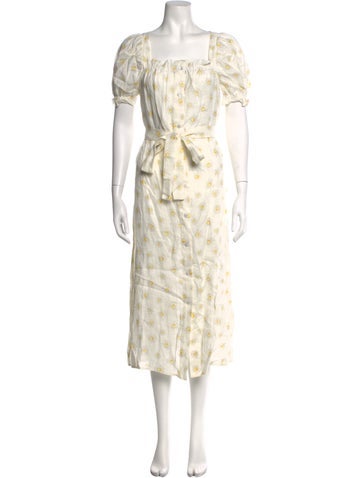 Pre-owned Sleeper Linen Midi Length Dress In Neutrals