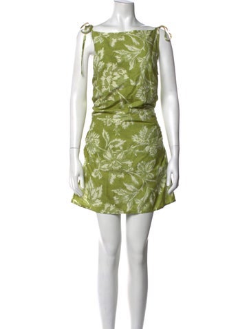 Pre-owned Soleil Soleil Floral Print Mini Dress W/ Tags In Green