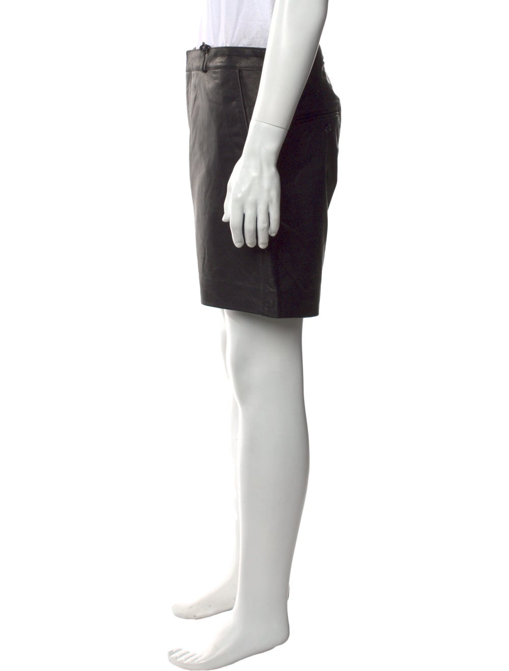 Second/Layer Leather Flat Front Shorts Black Slit… - image 2