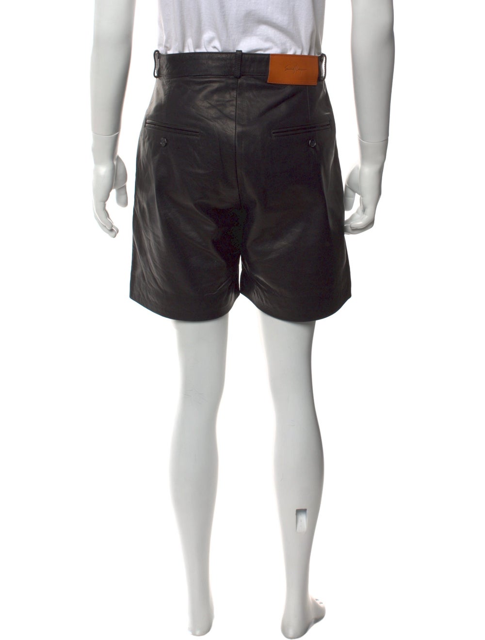 Second/Layer Leather Flat Front Shorts Black Slit… - image 3