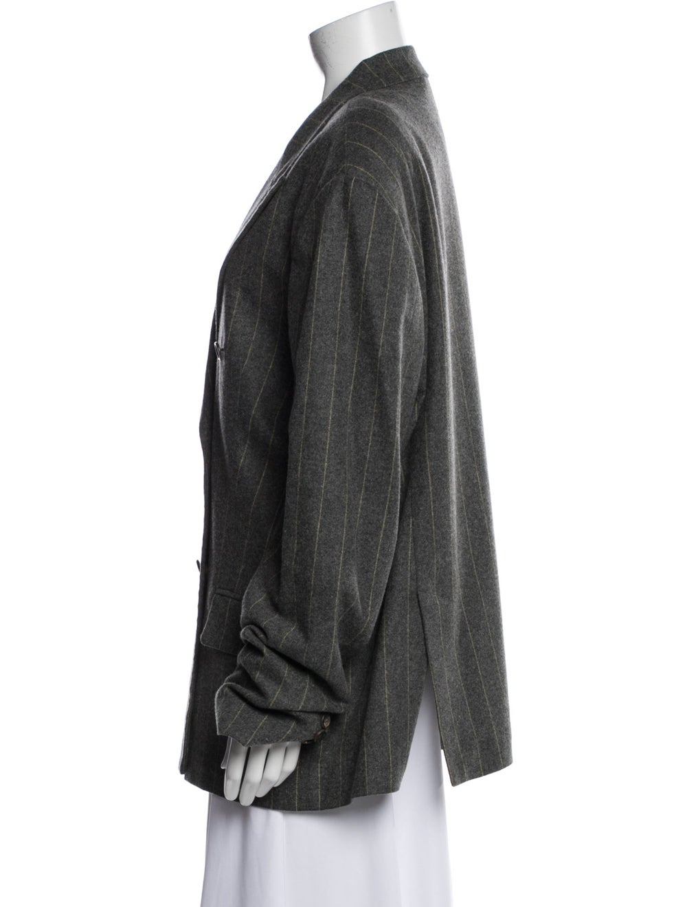 Second/Layer Wool Blazer Grey Striped Pointed Col… - image 2