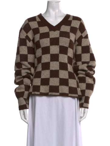 Pre-owned Second / Layer Wool Plaid Print Sweater In Brown