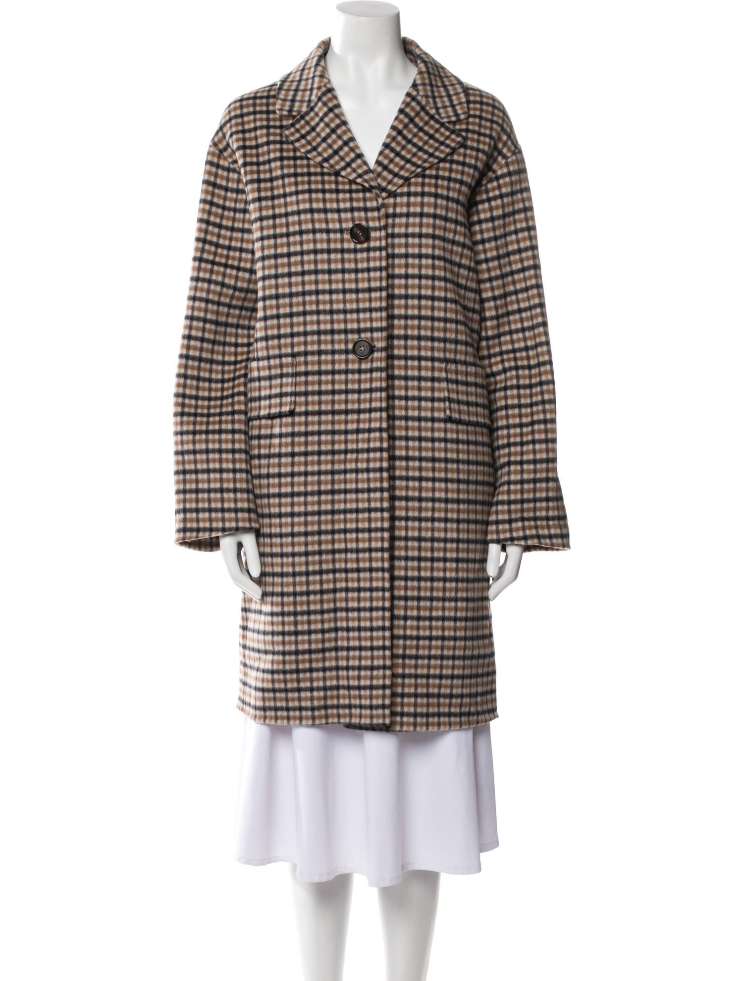 'S Max Mara Virgin Wool Plaid Print Coat