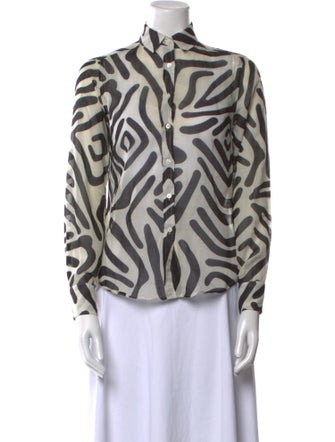 'S Max Mara Animal Print Mock Neck Button-Up Top
