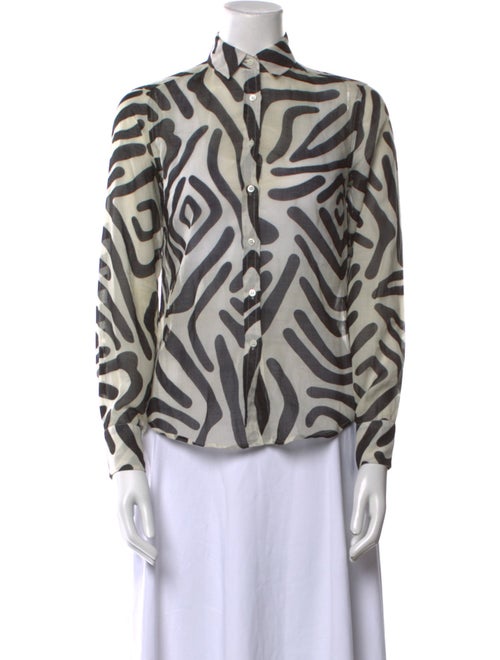 'S Max Mara Animal Print Mock Neck Button-Up Top