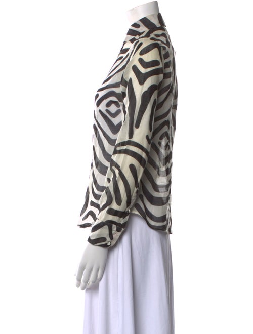 'S Max Mara Animal Print Mock Neck Button-Up Top