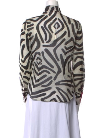 'S Max Mara Animal Print Mock Neck Button-Up Top