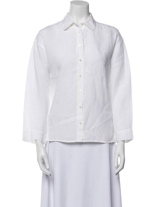 'S Max Mara Linen Three-Quarter Sleeve Button-Up Top