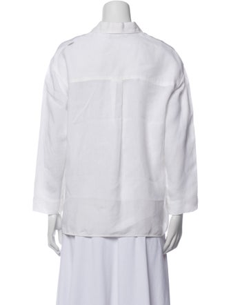 'S Max Mara Linen Three-Quarter Sleeve Button-Up Top