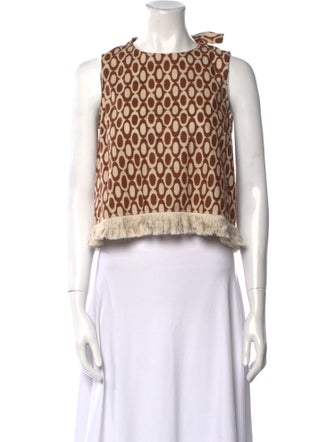 'S Max Mara Printed Bateau Neckline Crop Top