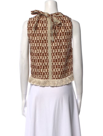 'S Max Mara Printed Bateau Neckline Crop Top