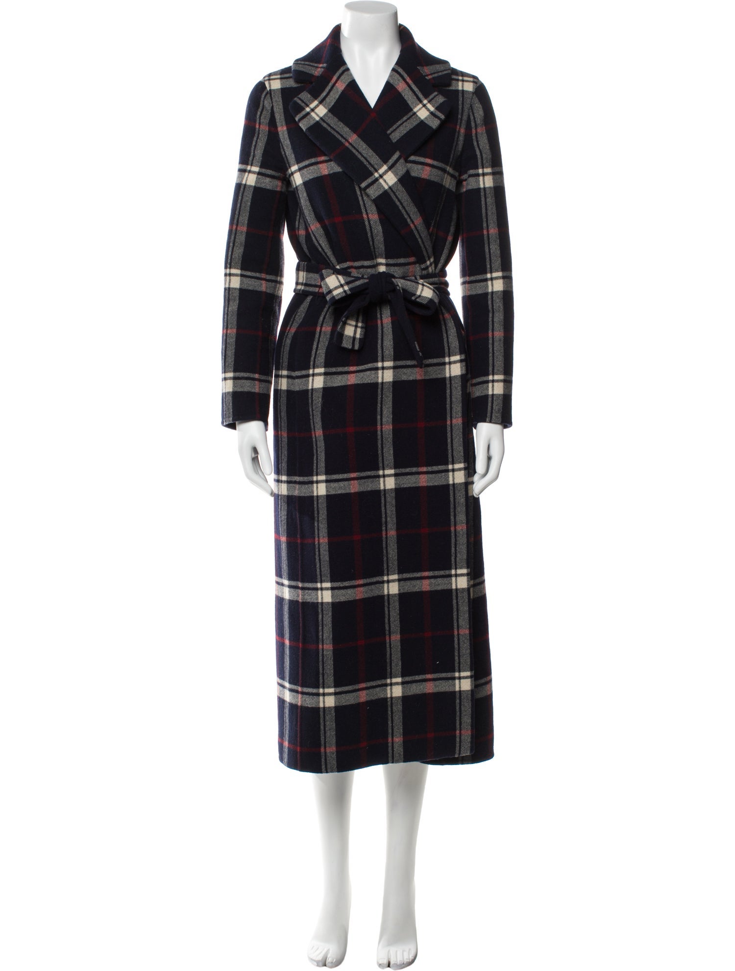 'S Max Mara Virgin Wool Plaid Print Trench Coat