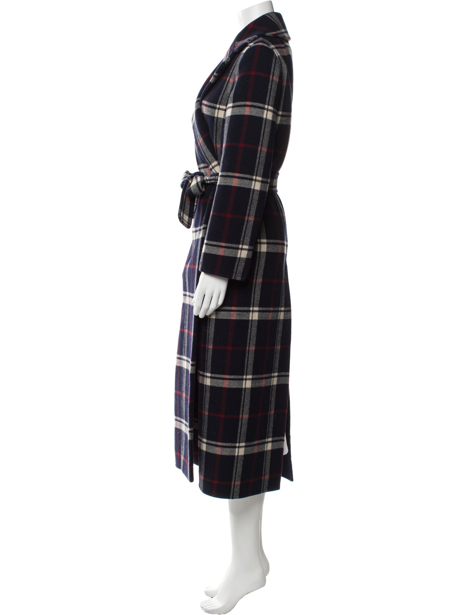 'S Max Mara Virgin Wool Plaid Print Trench Coat