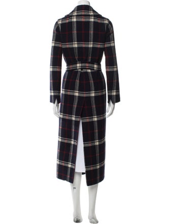 'S Max Mara Virgin Wool Plaid Print Trench Coat