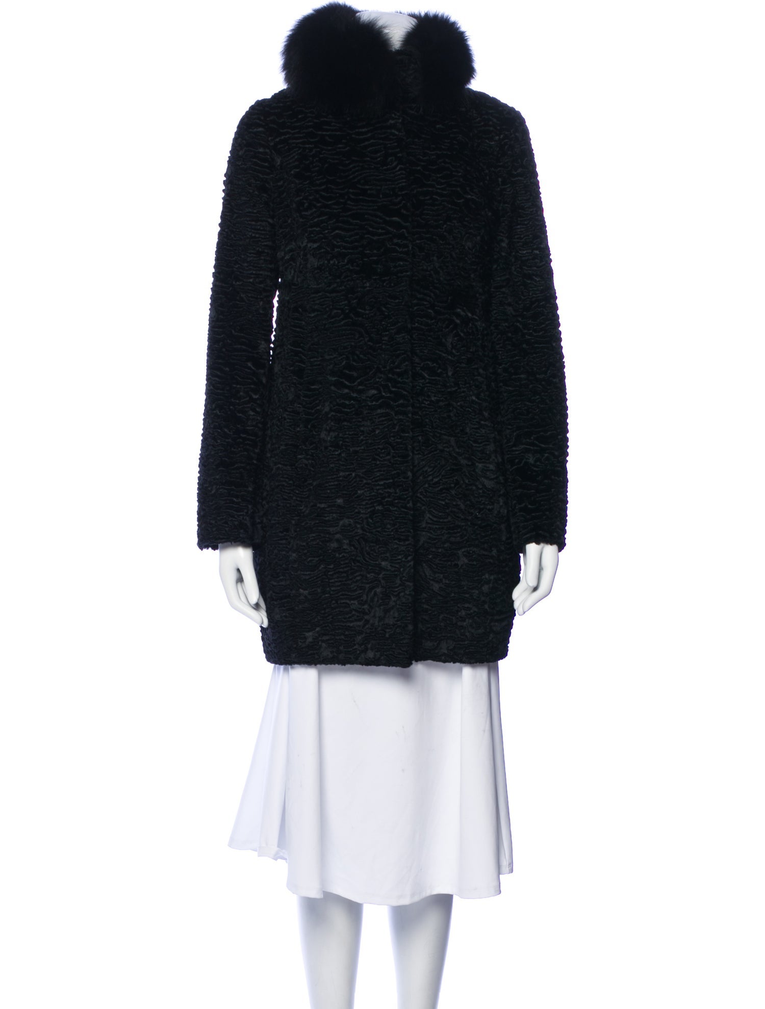 'S Max Mara Tweed Pattern Faux Fur Coat