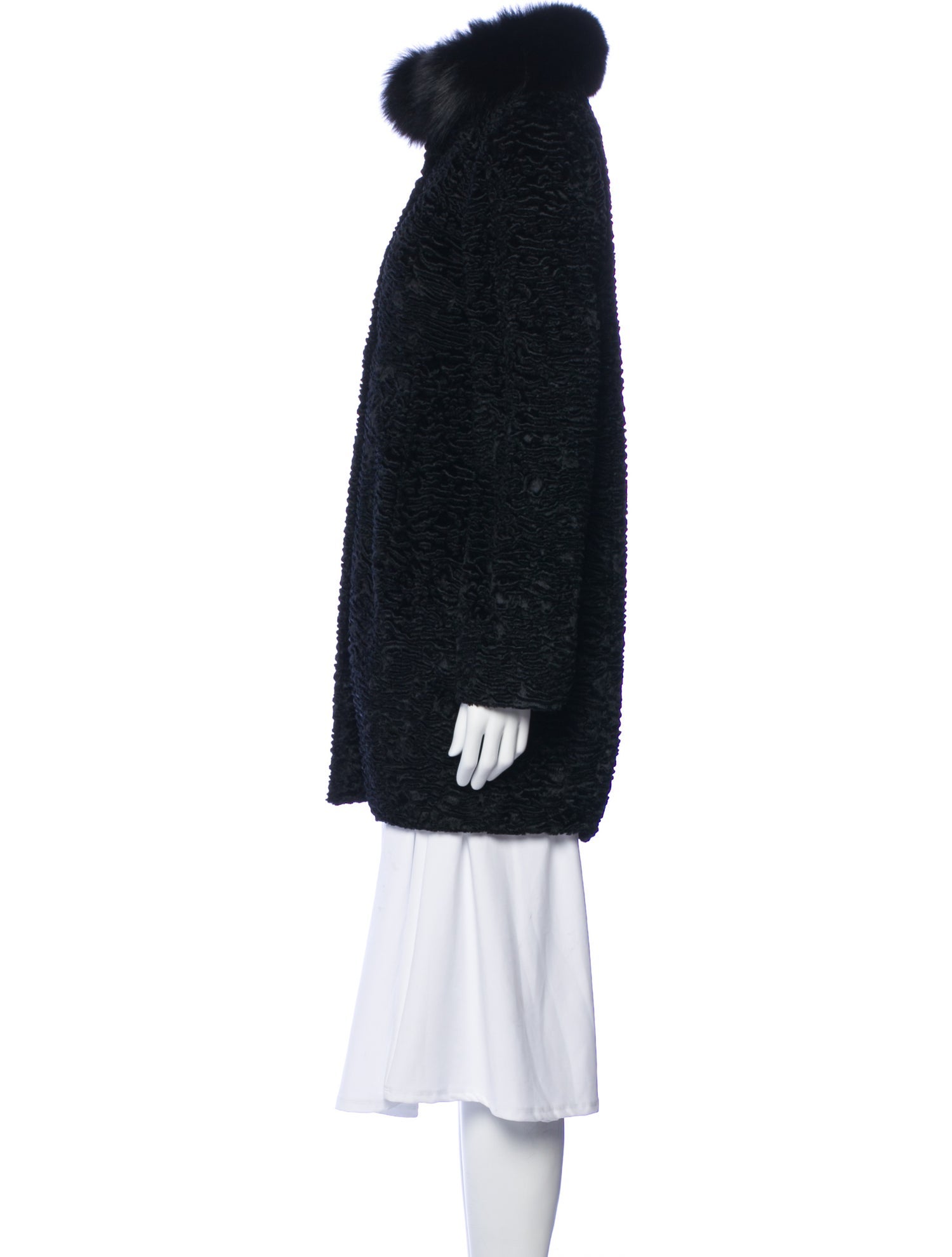 'S Max Mara Tweed Pattern Faux Fur Coat