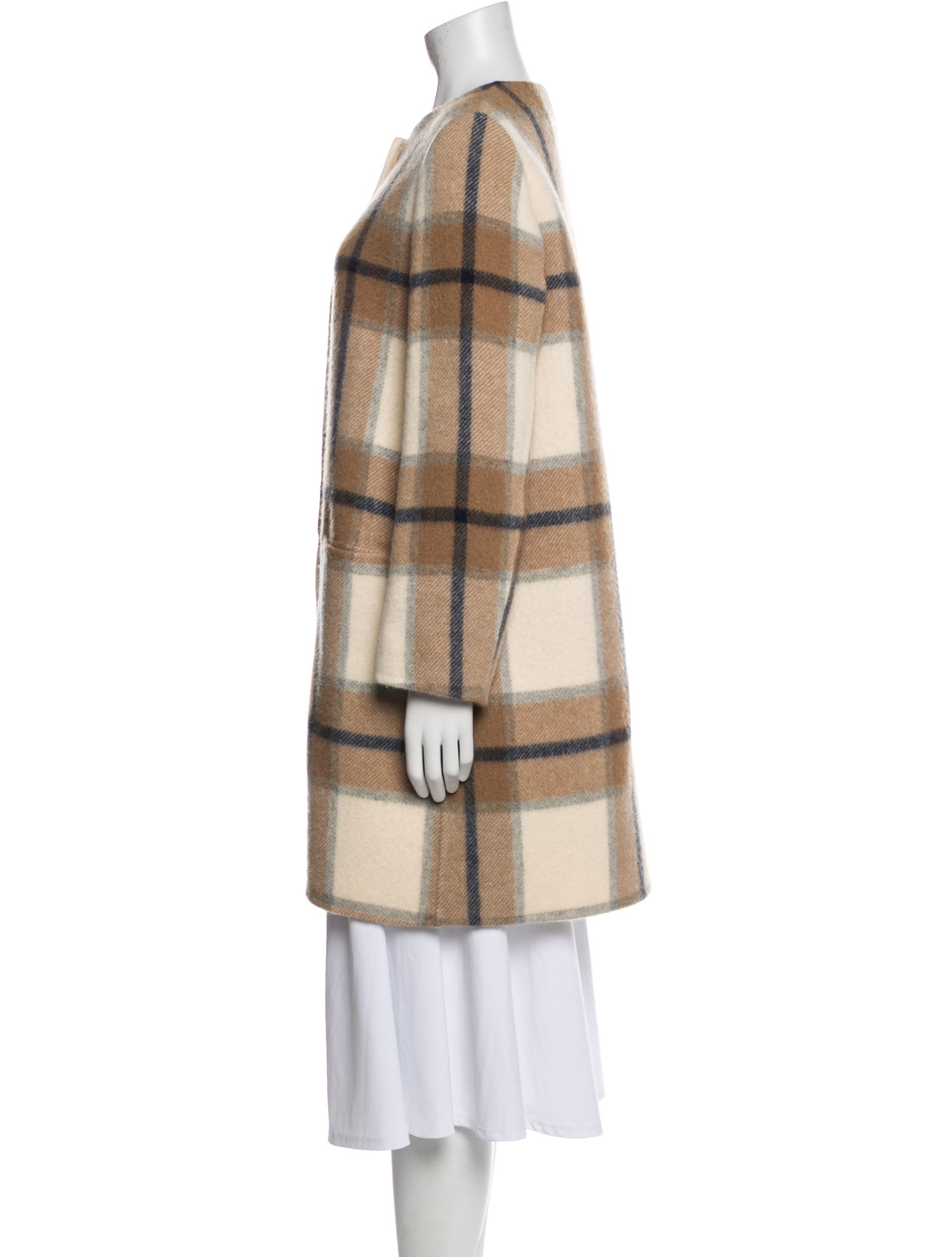 'S Max Mara Virgin Wool Plaid Print Peacoat