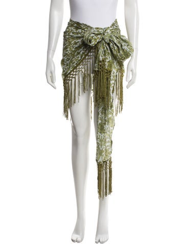 Pre-owned Savannah Morrow The Label Floral Print Fringe Trim Accent Cover-up W/ Tags In Green
