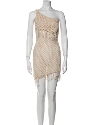 Pre-owned Savannah Morrow The Label One-shoulder Mini Dress In Neutrals