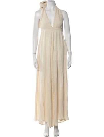 Pre-owned Savannah Morrow The Label Silk Halterneck Jumpsuit In Brown