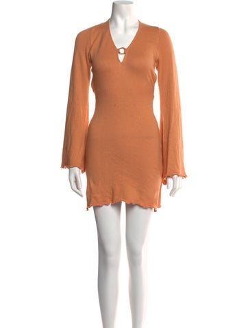 Pre-owned Savannah Morrow The Label V-neck Mini Dress In Orange