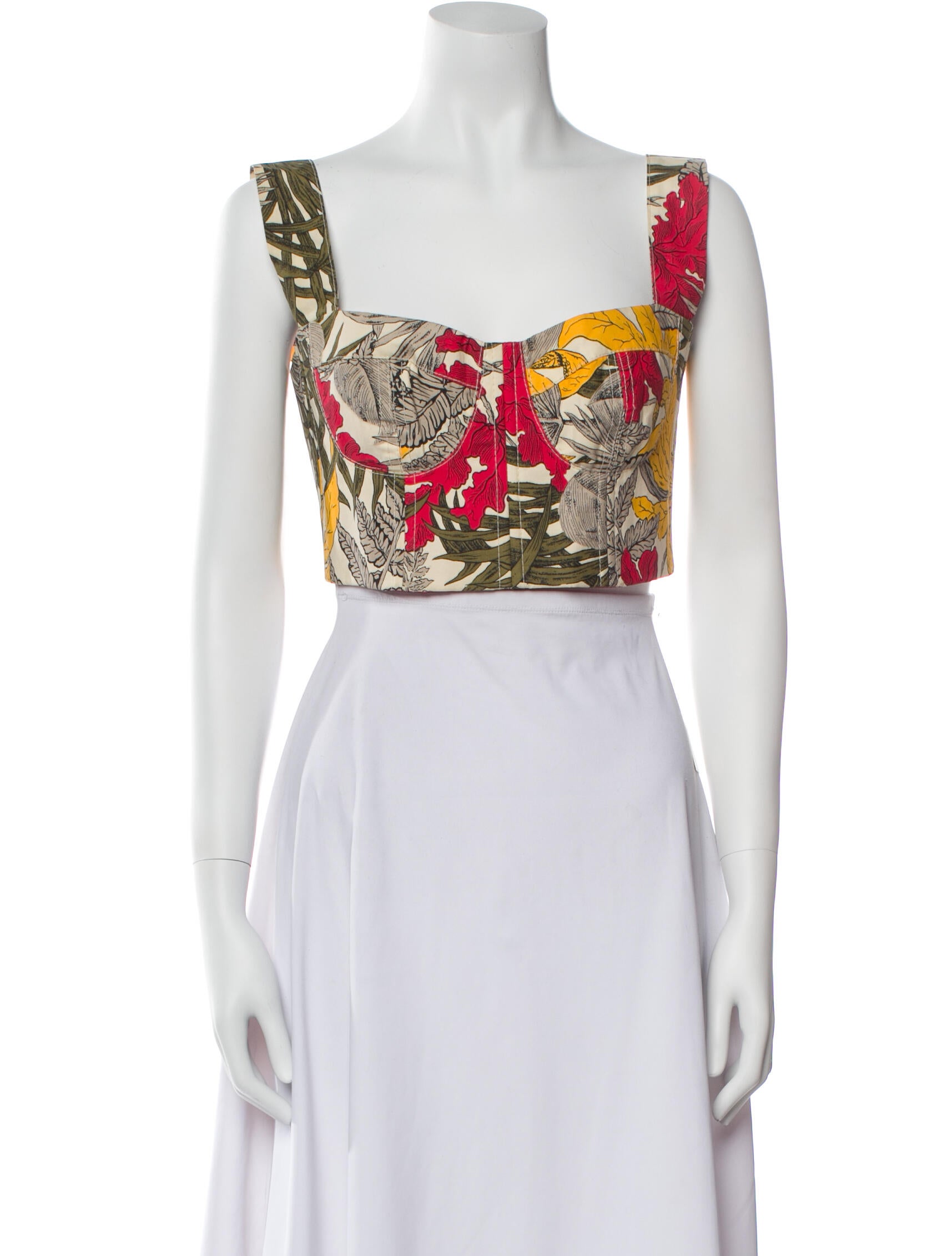 Sandra Weil Printed Square Neckline Crop Top