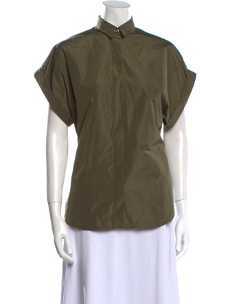 Sandra Weil Mock Neck Short Sleeve Button-Up Top