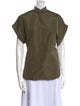 Sandra Weil Mock Neck Short Sleeve Button-Up Top