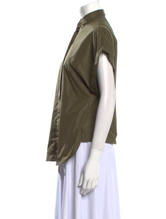 Sandra Weil Mock Neck Short Sleeve Button-Up Top