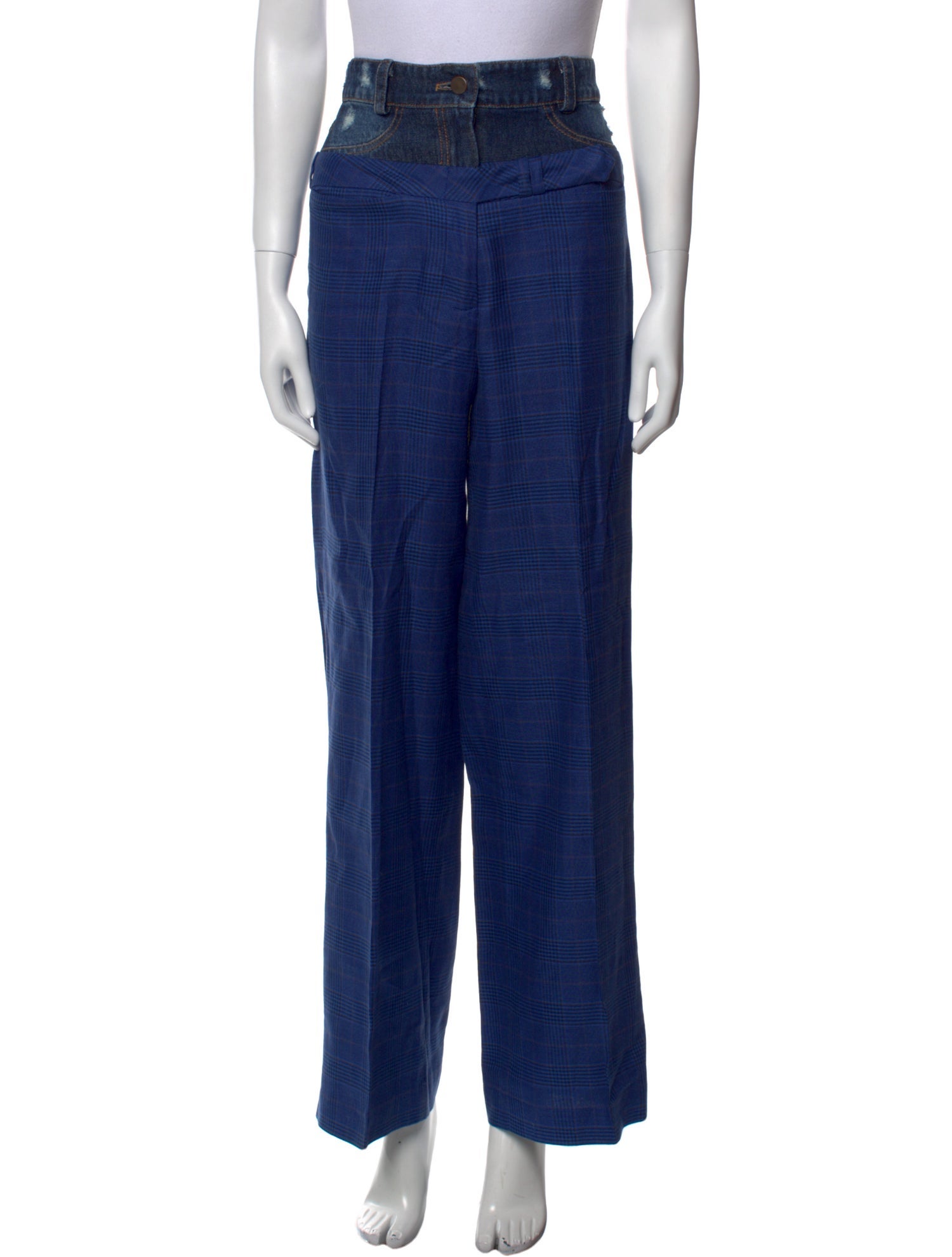 Sandra Weil Plaid Print Wide Leg Pants