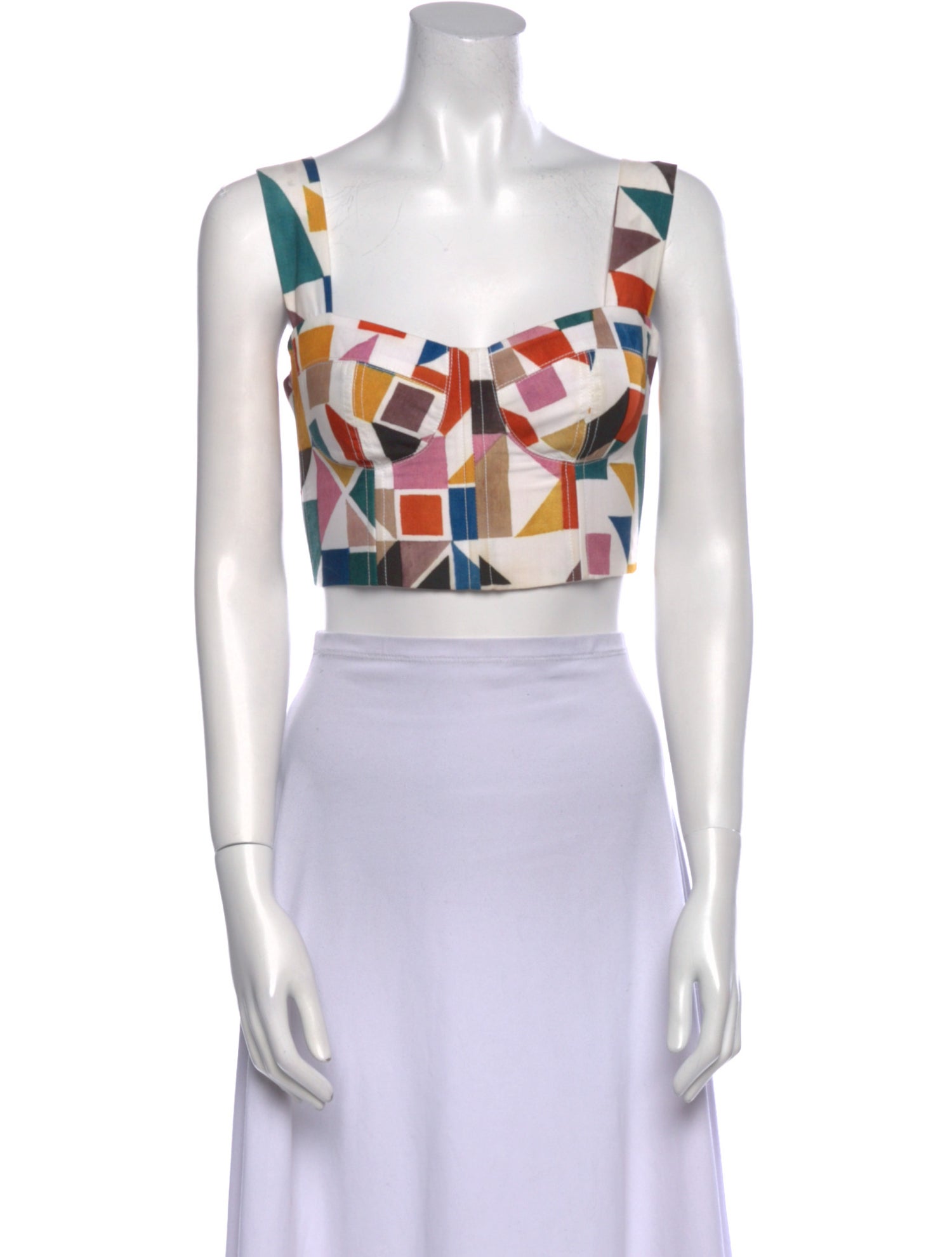 Sandra Weil Printed Square Neckline Crop Top